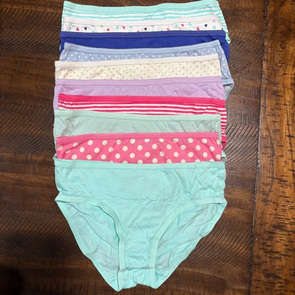 Cat & Jack Girls Size 8 Cotton Brief Underwear Lot of 10 Polka Dots Stripe Heart